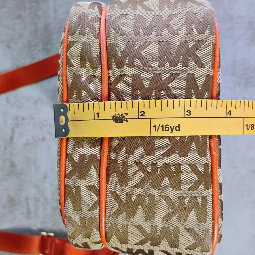 Michael Kors Signature Flight Crossbody Bag Brown Orange Leather Trim - Picture 16 of 16